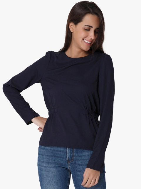 

Vero Moda Women Navy Blue Solid Cinched Waist Top