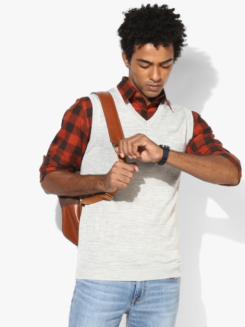 

Grey Self Design V-Neck Sweater