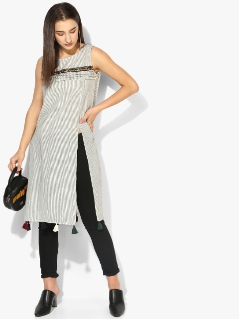 

Off White Striped Long Pure Cotton Top