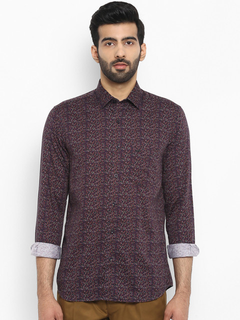 

ColorPlus Men Brown & Navy Blue Tailored Fit Printed Casual Shirt