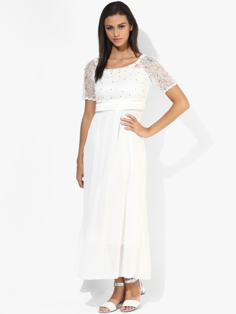 

JC Collection Women White Lace & Embellished Maxi Dress