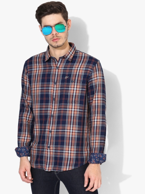 

Navy Blue Checked Slim Fit Casual Shirt