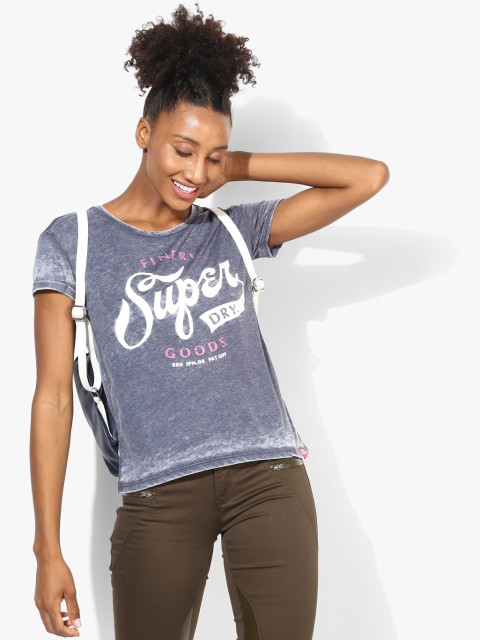

Superdry Women Blue Printed T Shirt