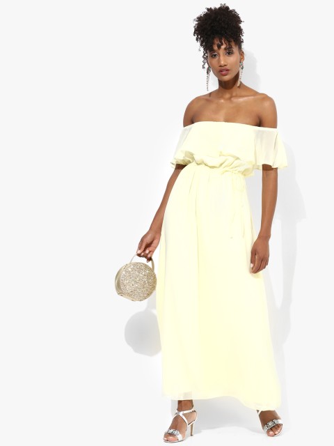 

Yellow Coloured Solid Off Shoulder Dress
