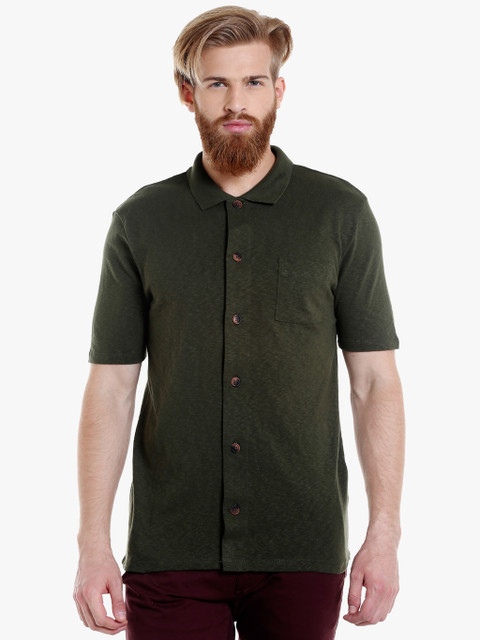 

Olive Textured Regular Fit Casual T-Shirt