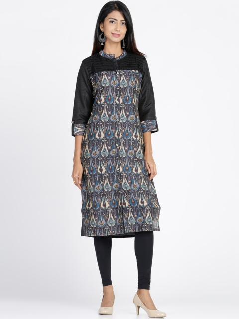 

Soch Women Black & Grey Printed Straight Kurta