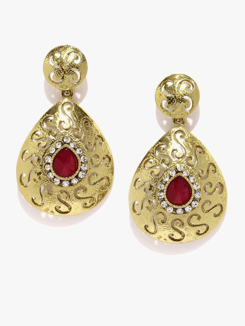 

Gold-Toned & Maroon Handcrafted Drop Earrings