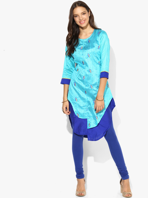 

Turquoise Blue Woven Design Kurti