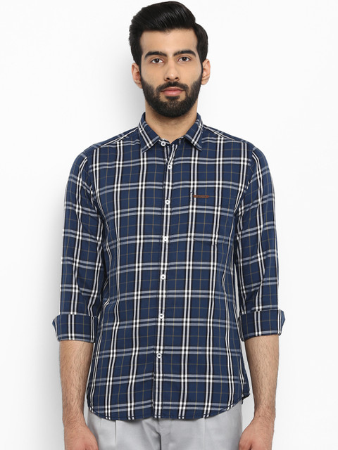 

ColorPlus Men Navy Blue & Off-White Contemporary Regular Fit Checked Casual Shirt