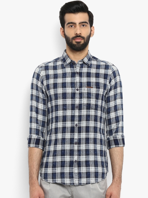 

ColorPlus Men Blue & White Contemporary Regular Fit Checked Casual Shirt