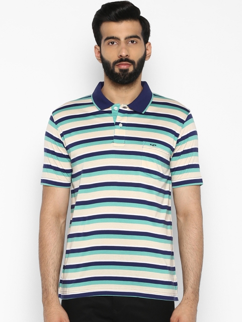 

ColorPlus Men Blue & White Striped Polo Collar T-shirt