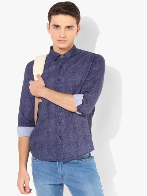 

Blue Printed Slim Fit Casual Shirt