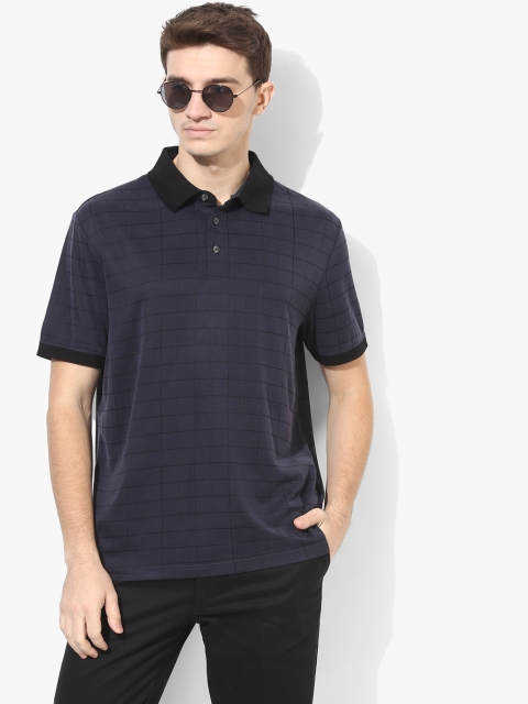 

Marks & Spencer Men Navy Blue Checked Polo Collar T-shirt
