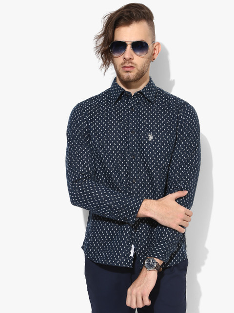 

Navy Blue Printed Slim Fit Casual Shirt