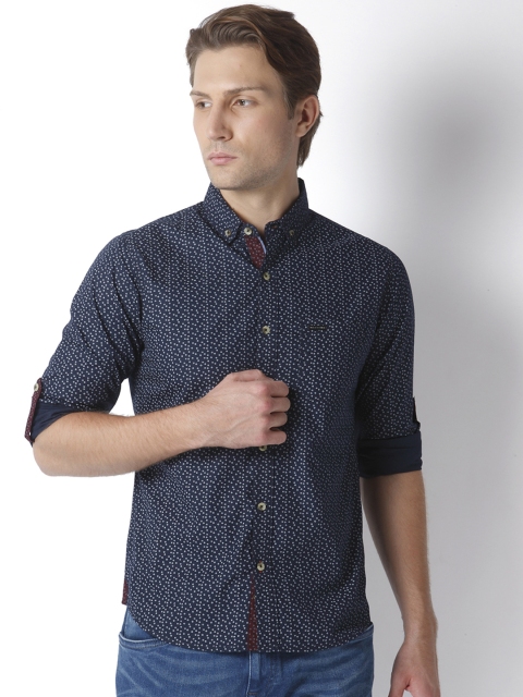 

URBAN SCOTTISH Men Navy Blue Slim Fit Printed Casual Shirt
