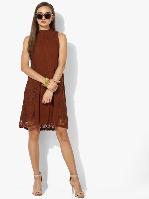 

Deal Jeans Women Brown Self Design A-Line Dress