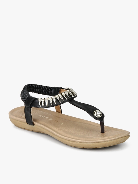 

Black Solid T-Strap Flats