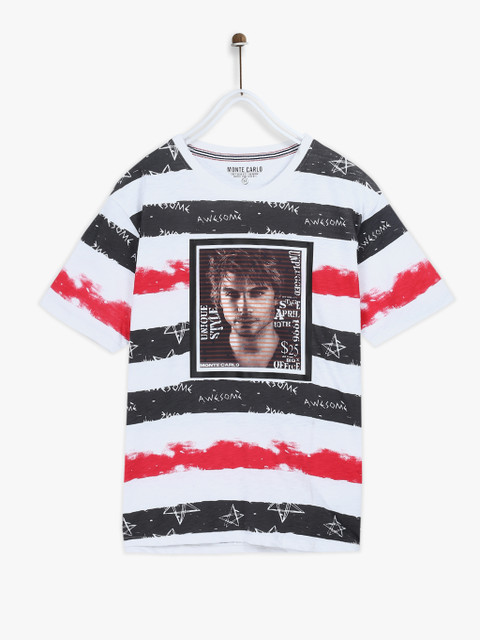 

Monte Carlo Boys White & Charcoal Grey Striped Round Neck T-shirt