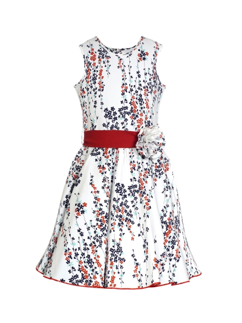 

naughty ninos Girls White Printed Fit and Flare Dress