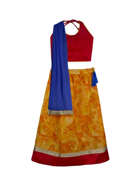 

KID1 Girls Red & Orange Solid Made to Measure Lehenga & Blouse with Dupatta