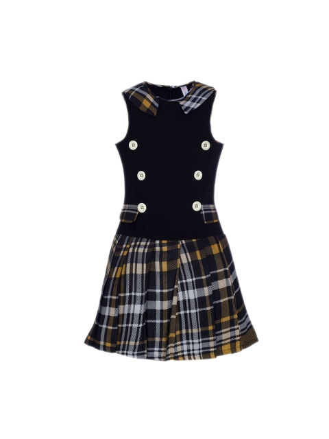 

naughty ninos Girls Black Checked Drop-Waist Dress