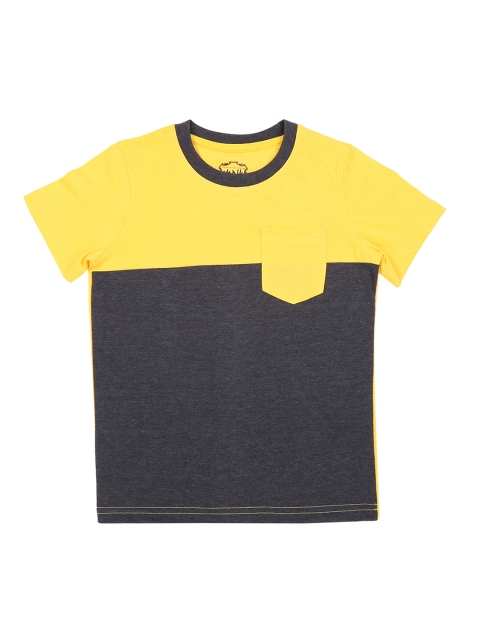 

CHALK by Pantaloons Boys Yellow & Charcoal Grey Colourblocked Round Neck T-shirt