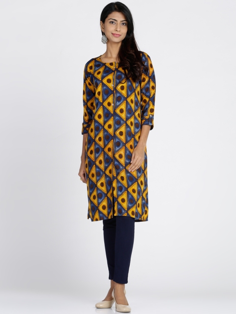 

Soch Women Blue & Brown Printed Straight Kurta
