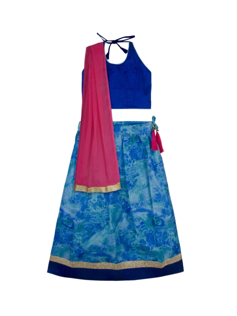 

KID1 Girls Blue & Pink Solid Made to Measure Lehenga & Blouse with Dupatta