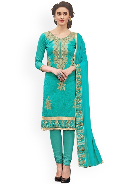 

Blissta Sea Green & Gold-Coloured Cotton Blend Unstitched Dress Material