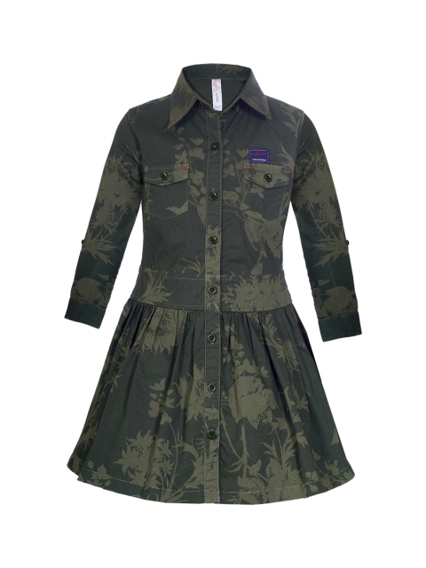 

naughty ninos Girls Olive Green Printed Shirt Dress