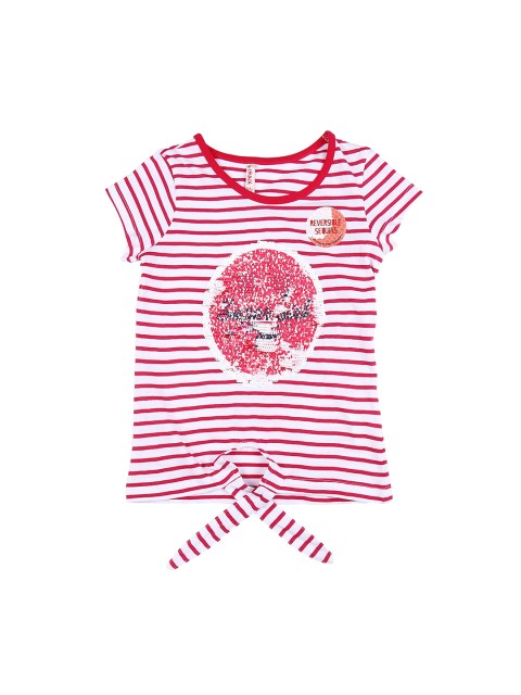 

CHALK by Pantaloons Girls Pink Striped Round Neck Pure Cotton T-shirt