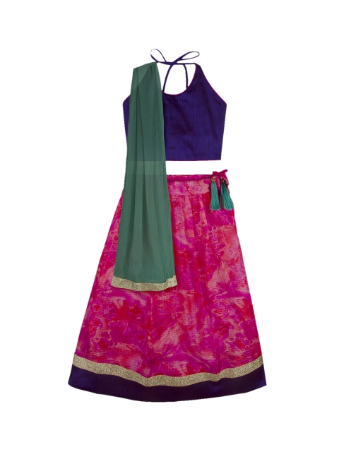 

KID1 Girls Purple & Pink Solid Made to Measure Lehenga & Blouse with Dupatta