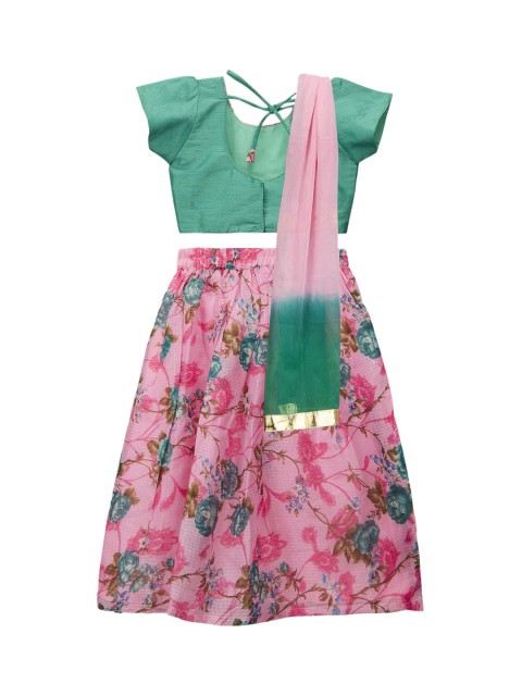 

KID1 Girls Green & Pink Embellished Made to Measure Lehenga & Blouse with Dupatta