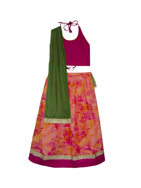 

KID1 Girls Pink & Orange Solid Made to Measure Lehenga & Blouse with Dupatta