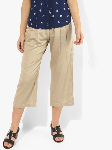 Beige Solid Regular Fit Coloured Pants