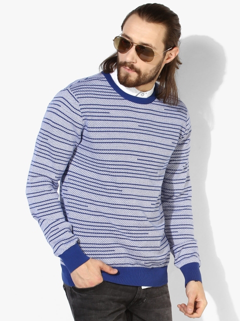 

Blue Textured Regular Fit Round Neck Sweater