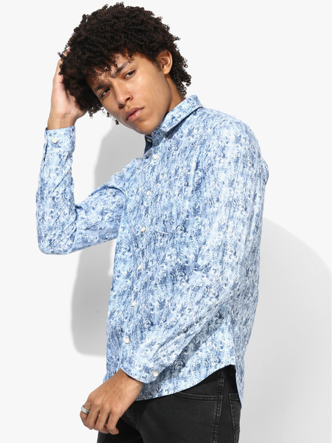 

Blue Printed Slim Fit Casual Shirt
