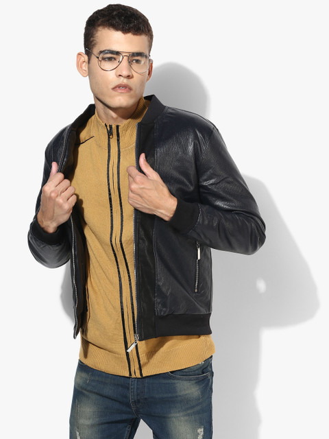 

Navy Blue Textured Casual Jacket