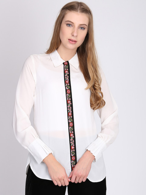 

NIZA Women White Solid Shirt Style Top