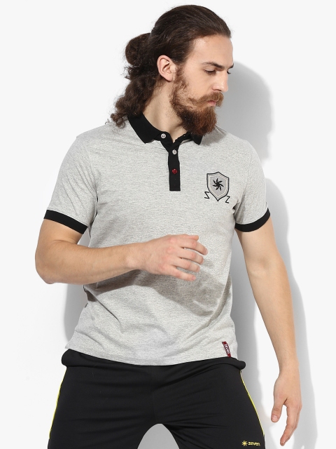 

Zeven Men Grey Melange Solid Polo Collar Tshirt