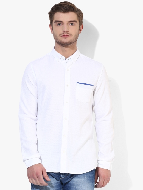 

White Solid Slim Fit Casual Shirt