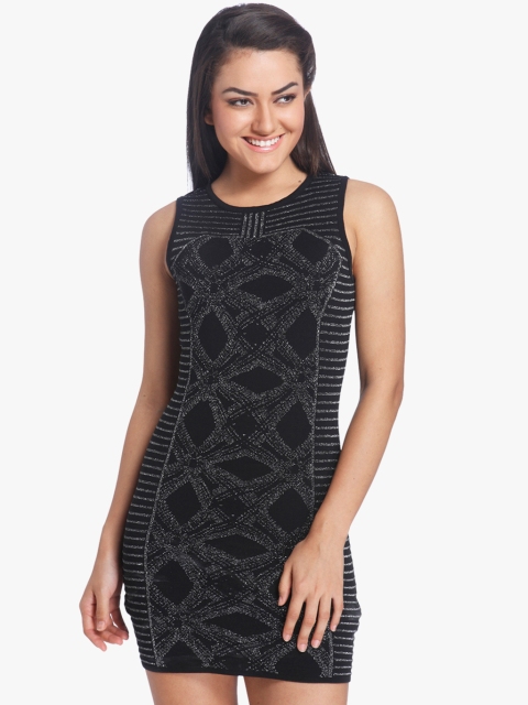 

ONLY Women Black Self Design Shimmery Mini Bodycon Dress