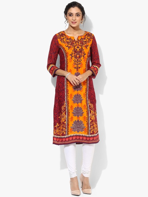 

Rangriti Women Maroon Printed Straight Kurta