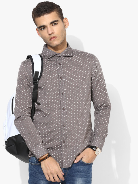 

Brown Printed Slim Fit Casual Shirt