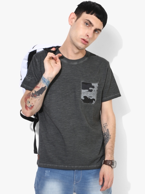 

Dark Grey Printed Regular Fit Round Neck T-Shirt