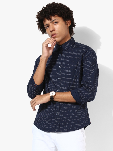 

Navy Blue Printed Slim Fit Casual Shirt