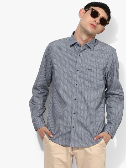 

Blue Printed Slim Fit Casual Shirt