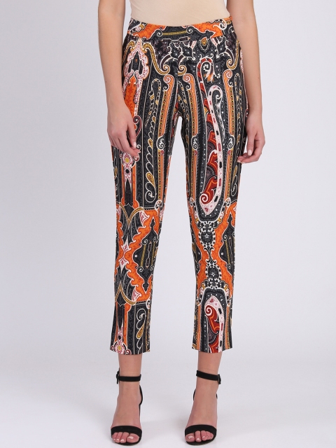 NIZA Women Orange Regular Fit Printed Trousers