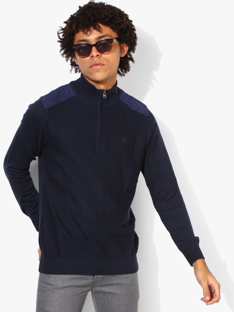 

Allen Solly Men Navy Blue Textured Sweater