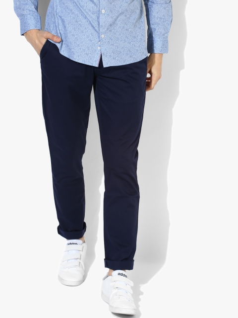 

United Colors of Benetton Men Navy Blue Slim Fit Solid Regular Trousers